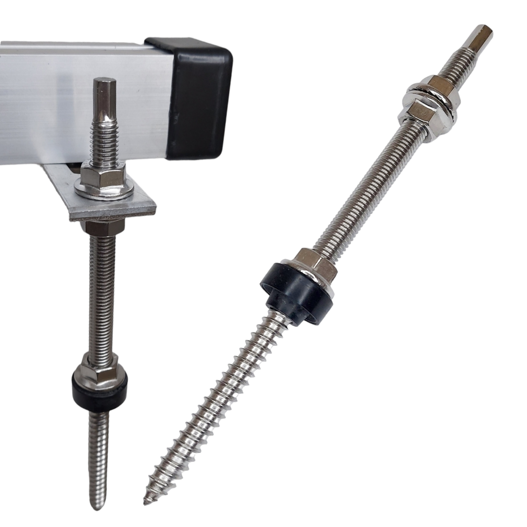 Stockschraube M10x200 mm mit Sperrzahnmuttern Edelstahl M10 und EPDM-Dichtung